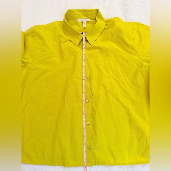 Eileen Fisher Organic Cotton Poplin Collar Short Shirt - Size Small - Chartreuse - Picture 12 of 14